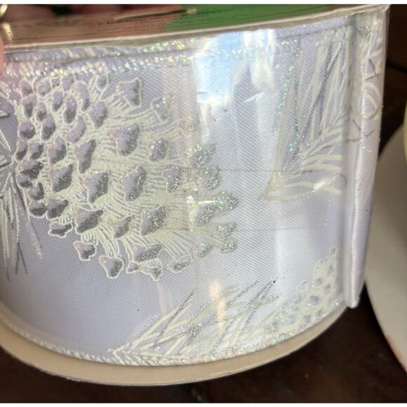 Lot of 8 Blue & Silver Decorative Holiday Ribbons Snowflake Foil Wired New Used - Picture 3 of 14